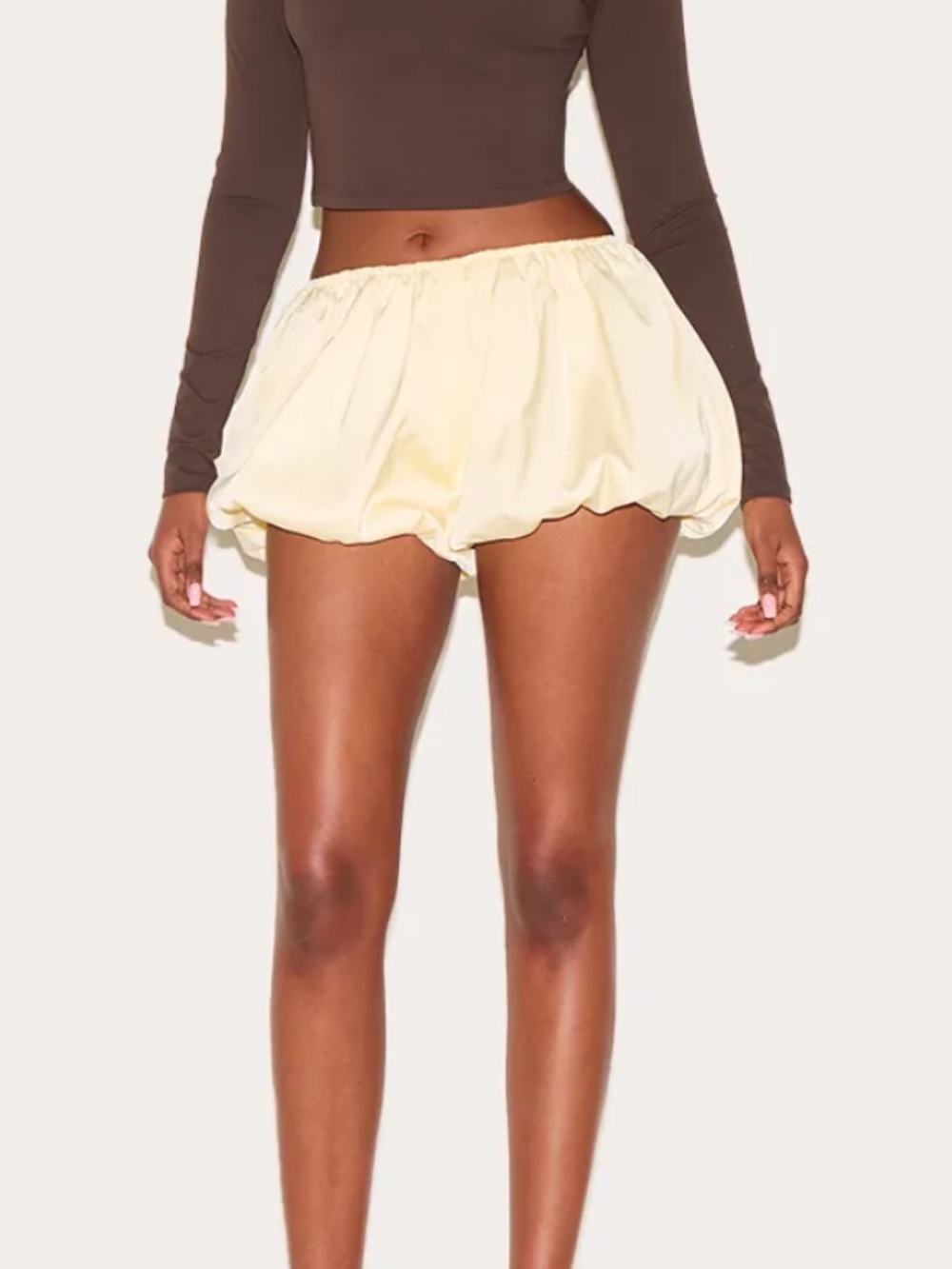 PrettyLittleThing Cream Bubble Hem Shorts